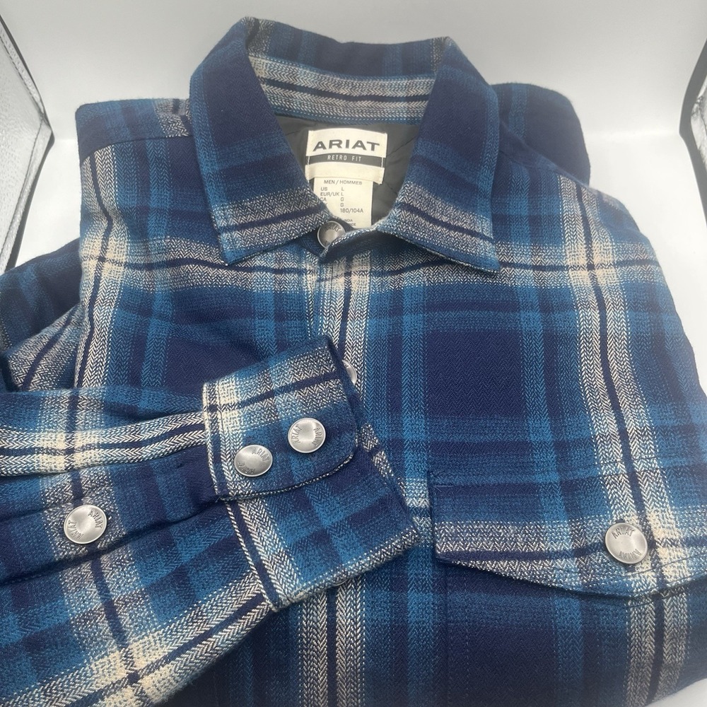 Ariat Shirt Jacket Mens L Blue Plaid Retro‎ Fit Hannoch Insulated